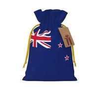 ABYchdd New Zealand Flag Print Christmas Drawstring Present Bag, Polyester Linen-Like Bag, Reusable Holiday Goodie Bag