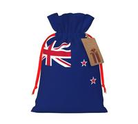 ABYchdd New Zealand Flag Print Christmas Drawstring Present Bag, Polyester Linen-Like Bag, Reusable Holiday Goodie Bag