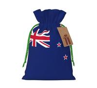 ABYchdd New Zealand Flag Print Christmas Drawstring Present Bag, Polyester Linen-Like Bag, Reusable Holiday Goodie Bag