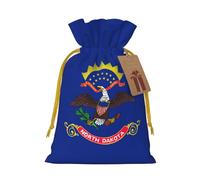 ABYchdd North Dakota State Flag Print Christmas Drawstring Present Bag, Polyester Linen-Like Bag, Reusable Holiday Goodie Bag