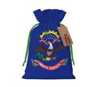 ABYchdd North Dakota State Flag Print Christmas Drawstring Present Bag, Polyester Linen-Like Bag, Reusable Holiday Goodie Bag