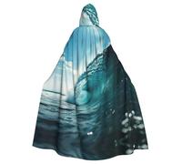 ABYchdd Ocean Green Wave Surf Print Halloween Adult Hooded Cloak, Unisex Hooded Robe Cloak Long Cape For Cosplay/Party
