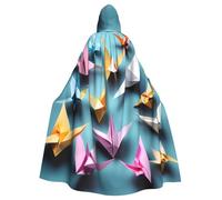 ABYchdd Origami Paper Cranes Print Halloween Adult Hooded Cloak, Unisex Hooded Robe Cloak Long Cape For Cosplay/Party