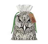 ABYchdd Owls Birds Print Christmas Drawstring Present Bag, Polyester Linen-Like Bag, Reusable Holiday Goodie Bag