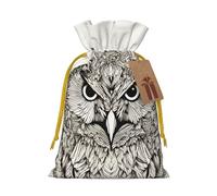 ABYchdd Owls Birds Print Christmas Drawstring Present Bag, Polyester Linen-Like Bag, Reusable Holiday Goodie Bag
