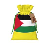 ABYchdd Palestine Flag Print Christmas Drawstring Present Bag, Polyester Linen-Like Bag, Reusable Holiday Goodie Bag