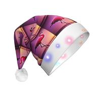 ABYchdd Pink Flamingo Pattern Print Adult Glowing Led Christmas Hat, Polyester 3-Mode Light Led Hat For Holiday Gatherings
