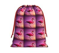 ABYchdd Pink Flamingo Pattern Print Drawstring Pouch, Reusable Storage Bag, Present Bag For Christmas & Daily Organizing