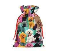 ABYchdd Poodles Dogs Print Christmas Drawstring Present Bag, Polyester Linen-Like Bag, Reusable Holiday Goodie Bag
