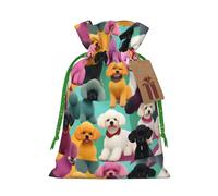 ABYchdd Poodles Dogs Print Christmas Drawstring Present Bag, Polyester Linen-Like Bag, Reusable Holiday Goodie Bag