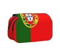 ABYchdd Portuguese Flag Print Double Clamshell Pen Case, Oxford Cloth Pouch With Zipper Pockets, Ideal Present