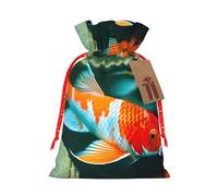ABYchdd Pretty Koi Fish Print Christmas Drawstring Present Bag, Polyester Linen-Like Bag, Reusable Holiday Goodie Bag