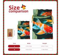 ABYchdd Pretty Koi Fish Print Christmas Drawstring Present Bag, Polyester Linen-Like Bag, Reusable Holiday Goodie Bag