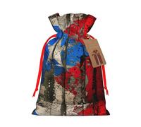ABYchdd Puerto Rico Wallpaper Flag Print Christmas Drawstring Present Bag, Polyester Linen-Like Bag, Reusable Holiday Goodie Bag