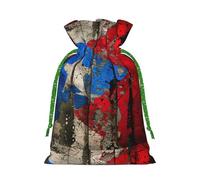 ABYchdd Puerto Rico Wallpaper Flag Print Christmas Drawstring Present Bag, Polyester Linen-Like Bag, Reusable Holiday Goodie Bag