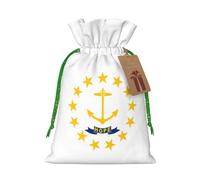ABYchdd Rhode Island State Flag Print Christmas Drawstring Present Bag, Polyester Linen-Like Bag, Reusable Holiday Goodie Bag