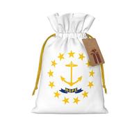 ABYchdd Rhode Island State Flag Print Christmas Drawstring Present Bag, Polyester Linen-Like Bag, Reusable Holiday Goodie Bag