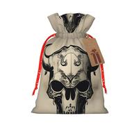 ABYchdd Runner Bull Skull Print Christmas Drawstring Present Bag, Polyester Linen-Like Bag, Reusable Holiday Goodie Bag