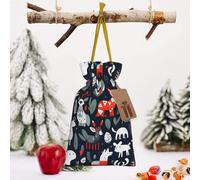 ABYchdd Scandinavian Animals Print Christmas Drawstring Present Bag, Polyester Linen-Like Bag, Reusable Holiday Goodie Bag