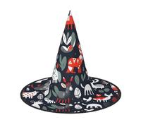 ABYchdd Scandinavian Animals Print Foldable Halloween Witch Hat, Lightweight For Costume Party/Carnival/Halloween