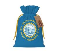 ABYchdd South Dakota Flag Print Christmas Drawstring Present Bag, Polyester Linen-Like Bag, Reusable Holiday Goodie Bag