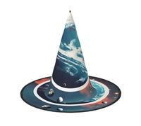 ABYchdd Space Planet Earth Print Foldable Halloween Witch Hat, Lightweight For Costume Party/Carnival/Halloween
