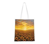 ABYchdd Sunflower Field Sunset Sea Of Flowers Print Polyester Canvas Tote Bag, Worthy Shopping Bag, Ideal For Present And Daily Errands