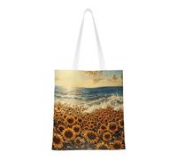 ABYchdd Sunflowers Sea Print Polyester Canvas Tote Bag, Worthy Shopping Bag, Ideal For Present And Daily Errands