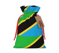 ABYchdd Tanzania Flag Print Christmas Drawstring Present Bag, Polyester Linen-Like Bag, Reusable Holiday Goodie Bag