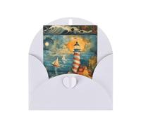ABYchdd The Seaside Lighthouse Print Greeting Card, Blank Inside For Notes, For Christmas/Birthday/Valentine'S
