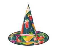 ABYchdd Tropical Cocktail Print Foldable Halloween Witch Hat, Lightweight For Costume Party/Carnival/Halloween