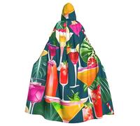 ABYchdd Tropical Cocktail Print Halloween Adult Hooded Cloak, Unisex Hooded Robe Cloak Long Cape For Cosplay/Party