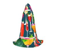ABYchdd Tropical Cocktail Print Hooded Cape, Elevate Your Festive Look, Big Hood & Bow Tie, For Halloween/Cosplay, Black, S