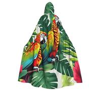 ABYchdd Tropical Flower Leaf Parrot Print Halloween Adult Hooded Cloak, Unisex Hooded Robe Cloak Long Cape For Cosplay/Party