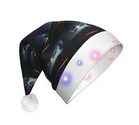 ABYchdd Ufo At Night Print Adult Glowing Led Christmas Hat, Polyester 3-Mode Light Led Hat For Holiday Gatherings