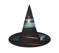 ABYchdd Ufo At Night Print Foldable Halloween Witch Hat, Lightweight For Costume Party/Carnival/Halloween