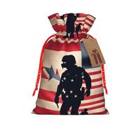 ABYchdd Us Military Soldiers Patriotic Memorial Day Print Christmas Drawstring Present Bag, Polyester Linen-Like Bag, Reusable Holiday Goodie Bag