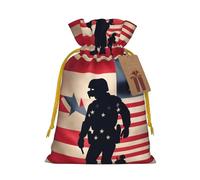 ABYchdd Us Military Soldiers Patriotic Memorial Day Print Christmas Drawstring Present Bag, Polyester Linen-Like Bag, Reusable Holiday Goodie Bag