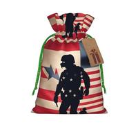 ABYchdd Us Military Soldiers Patriotic Memorial Day Print Christmas Drawstring Present Bag, Polyester Linen-Like Bag, Reusable Holiday Goodie Bag
