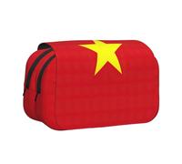 ABYchdd Vietnamese Flag Print Double Clamshell Pen Case, Oxford Cloth Pouch With Zipper Pockets, Ideal Present