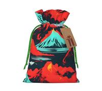 ABYchdd Volcano Bloom Print Christmas Drawstring Present Bag, Polyester Linen-Like Bag, Reusable Holiday Goodie Bag