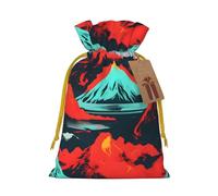 ABYchdd Volcano Bloom Print Christmas Drawstring Present Bag, Polyester Linen-Like Bag, Reusable Holiday Goodie Bag