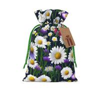 ABYchdd Wild Flowers And Cornflowers Daisies Print Christmas Drawstring Present Bag, Polyester Linen-Like Bag, Reusable Holiday Goodie Bag