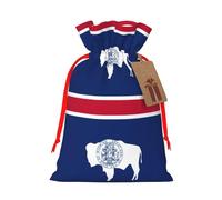 ABYchdd Wyoming State Flag Print Christmas Drawstring Present Bag, Polyester Linen-Like Bag, Reusable Holiday Goodie Bag