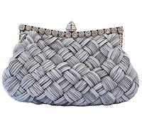 Abyelike Womens Evening Clutch Bags Wedding Bridal Braided Rhinestone Evening Prom Handbag, Grey, One Size