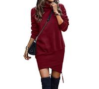 ABYOVRT Knitted Dress Women's Dresses Long Turtleneck Jumper Dress Sweat Dress Long Sleeve Sweatshirt Jumper Dress Autumn Winter S-XL, wine red, XL