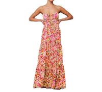 ABYOVRT Women Floral Maxi Dress Tie Front Cut Out Backless Boho Spaghetti Strap Summer Beach Sundress, Pink Orange, M