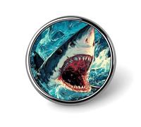 Abyss Shark Waves Ocean Round Badge Pin Brooch Button Stylish Decorative for Clothes Backpacks