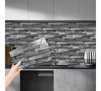Abyssaly Dark Grey Brick Self Adhesive Wall Tile Stickers for Kitchen