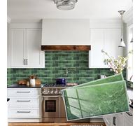Abyssaly Marble Stick on Tiles for Kitchen, Bathroom Self Adhesive Wall Tile Stickers Green, Peel and Stick for Home Decor DIY Backsplash, 10x20cm/10pcs